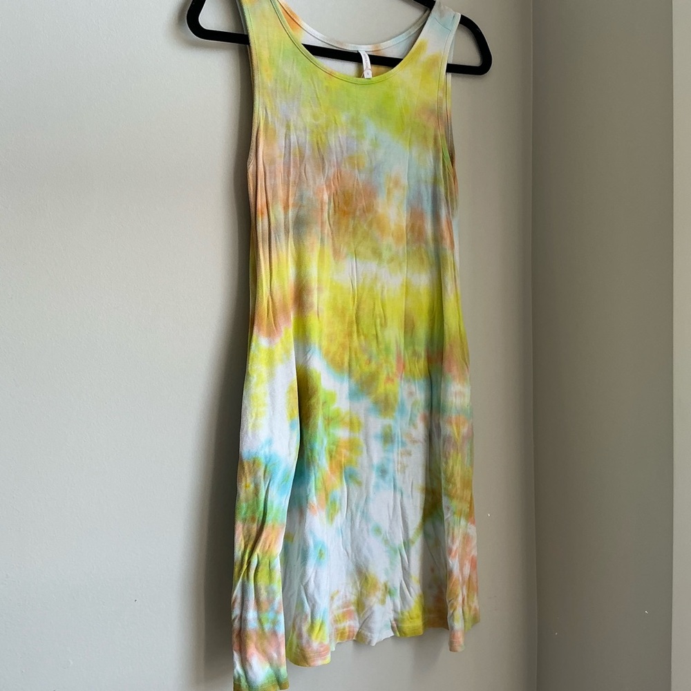 Bishuige Yellow & Green Tie-Dye Dress with Pockets – Gently Used, Size Small